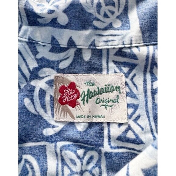 Hilo Hattie Mens Sz Large Blue White Tropcial Reverse Print Button Up Shirt Fish - Picture 5 of 9